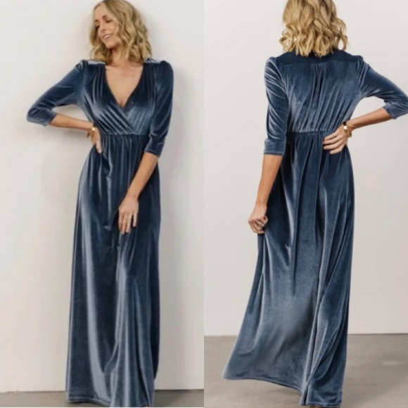 🚨NEW BALTIC BORN Sofia Velvet Surplice Maxi Dress In Blue Wedding Formal Sz XL - Picture 1 of 13